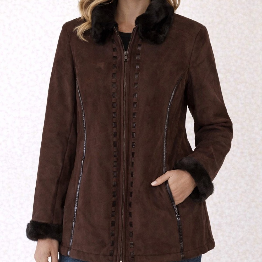 Regent Park Vintage 90s Y2K Brown Faux Fur Trim Collar Jacket S